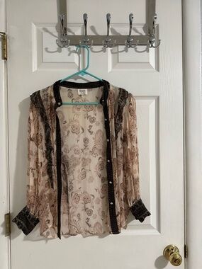 HEMANT & NANDITA set with Beige Paisley Sheer Blouse & Matching Skirt